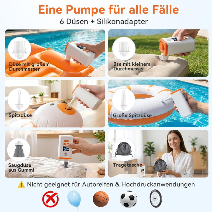 Elektrische Luftpumpe Für Luftmatratze, 5000mAh tragbare elektrische Pumpe | 5 Düsen / LED-Licht / H