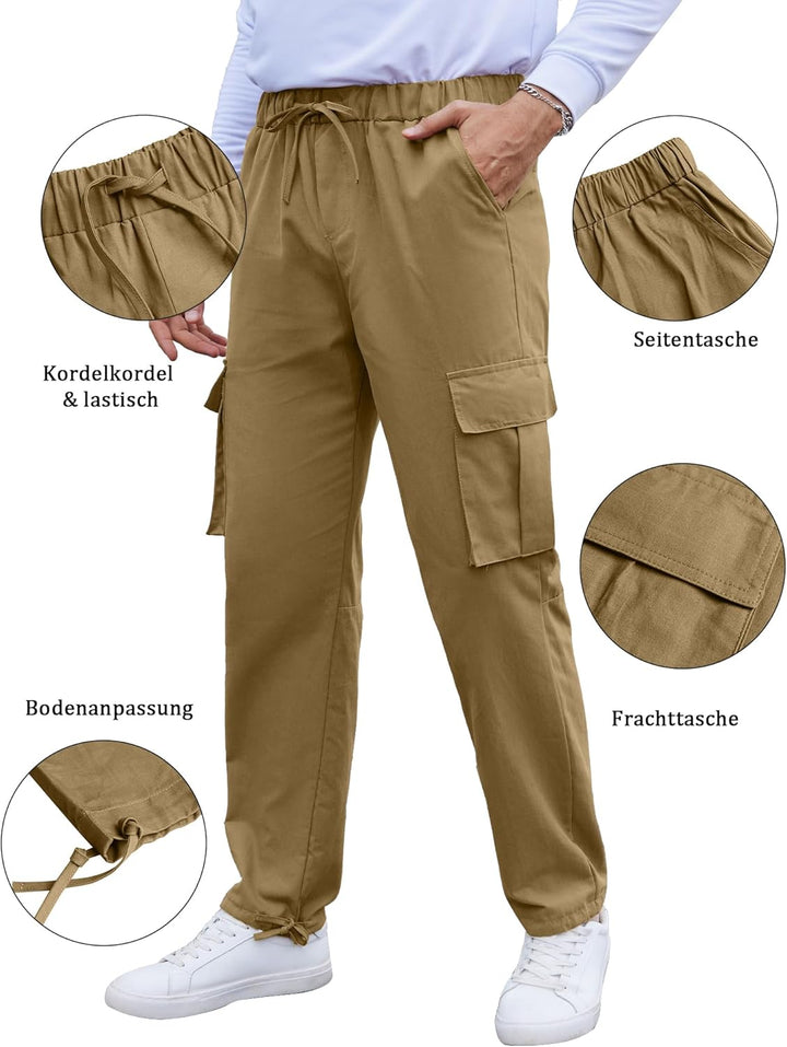 YAOHUOLE Herren Hose Lang Rangerhose Herren Hose Lang Regular Fit mit Taschen Elastischer Bund S 01