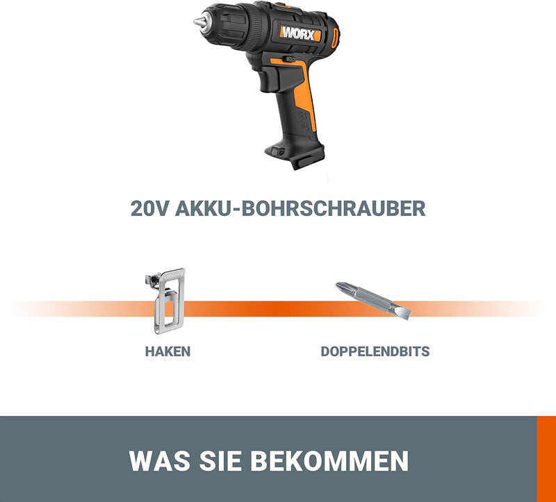 WORX WX100.9 Akku Bohrschrauber 20V – Leistungsstarker Akkuschrauber zum Bohren und Schrauben – 20+1