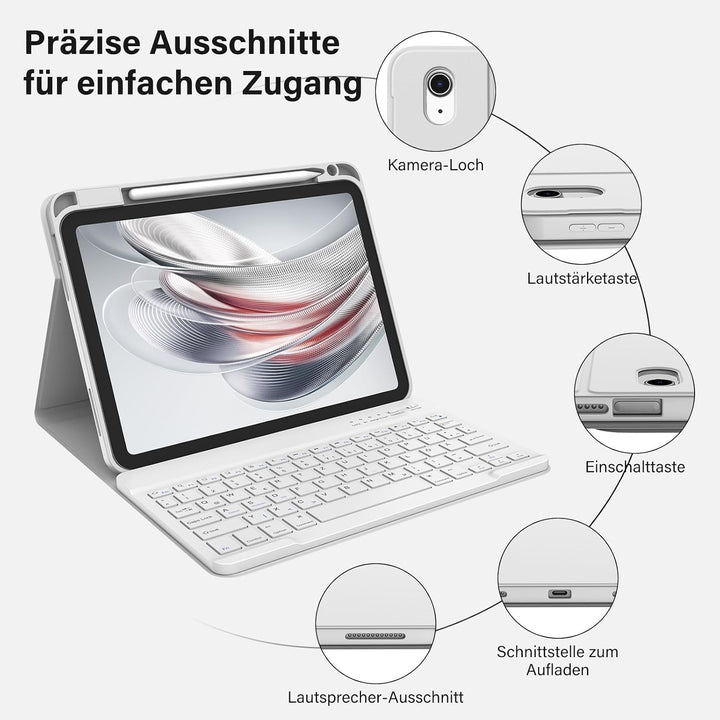 BQSS Hülle mit Tastatur für iPad A16 11" 2025/10.9" 2022, QWERTZ | Bluetooth-Tastatur, Deutsches Qwe