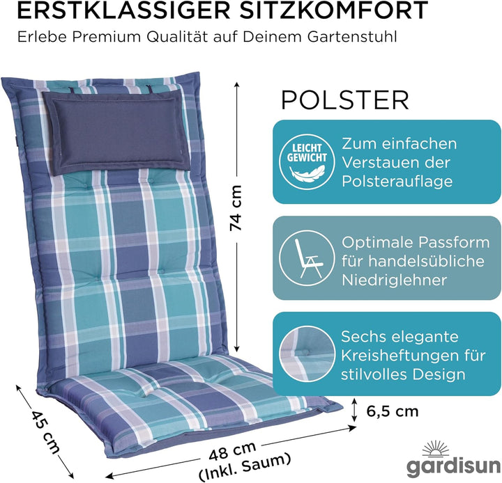 gardisun Gartenstuhlauflagen Hochlehner mit Kopfteil I Extra Dicke Sitzauflagen I Made in Europe I P