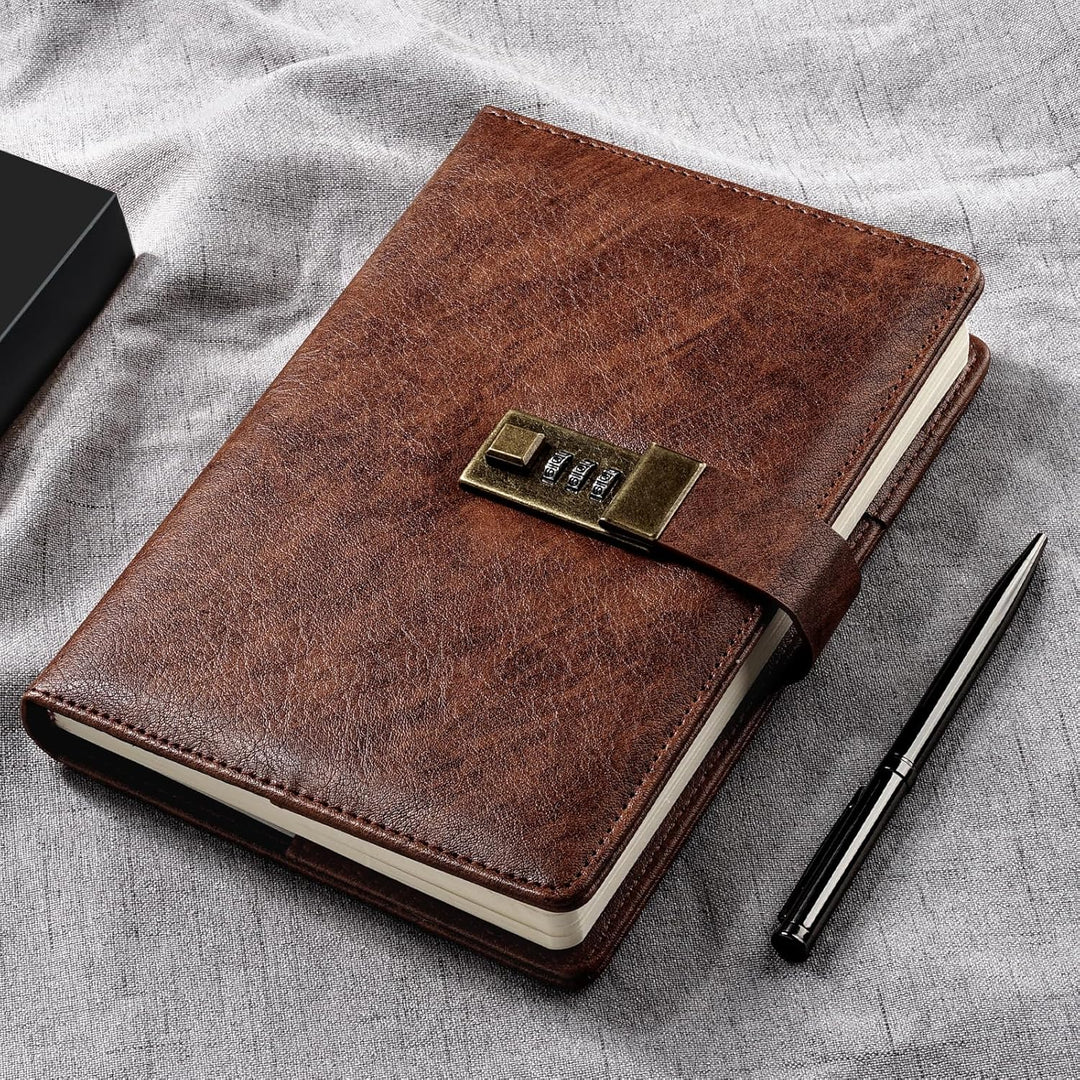 WEMATE Tagebuch mit Schloss, A5 PU Leder Journal mit Schloss 240 Seiten, Vintage Lock Journal mit St