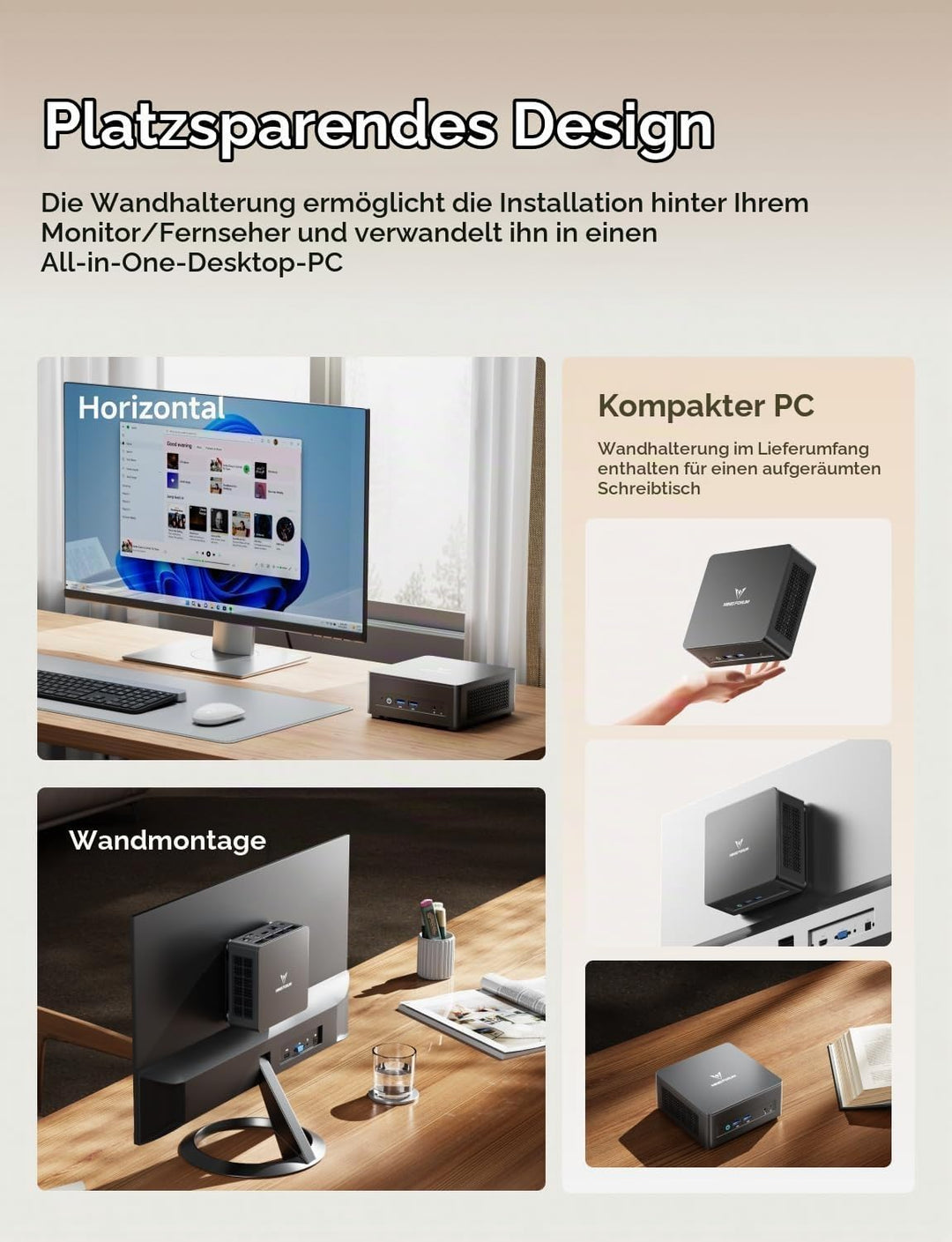 MINIS FORUM UM760 Slim Mini-PC, AMD Ryzen 5 7640HS (6 Kerne/12 Threads, bis zu 5,0 GHz), 32GB DDR5,