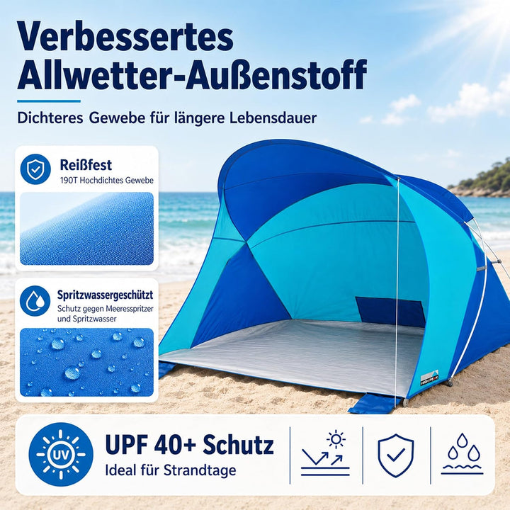 High Peak Strandmuschel mit UPF 40+, Windschutz und PU-2000-mm-Bodenplane | 200 x 150 x 130 cm für 2
