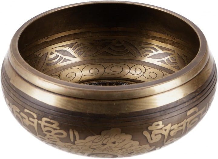 GURU SHOP Klangschale aus Nepal, Handgefertigt aus Massivem Messing mit Verzierungen, Incl. Klöppel