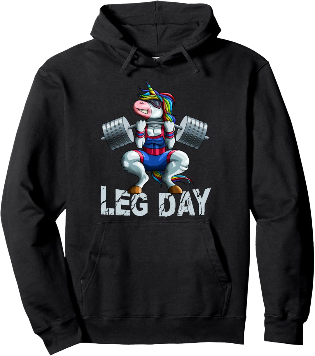 Leg Day Squat Unicorn Weight Lifter Barbell Gym Training Pullover Hoodie