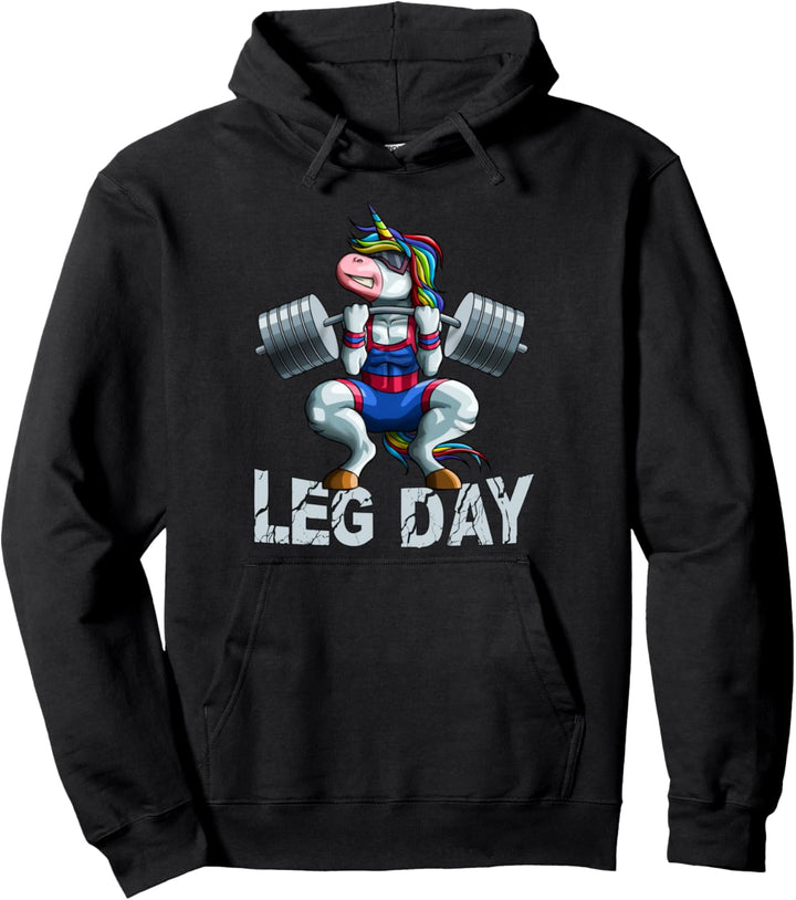 Leg Day Squat Unicorn Weight Lifter Barbell Gym Training Pullover Hoodie