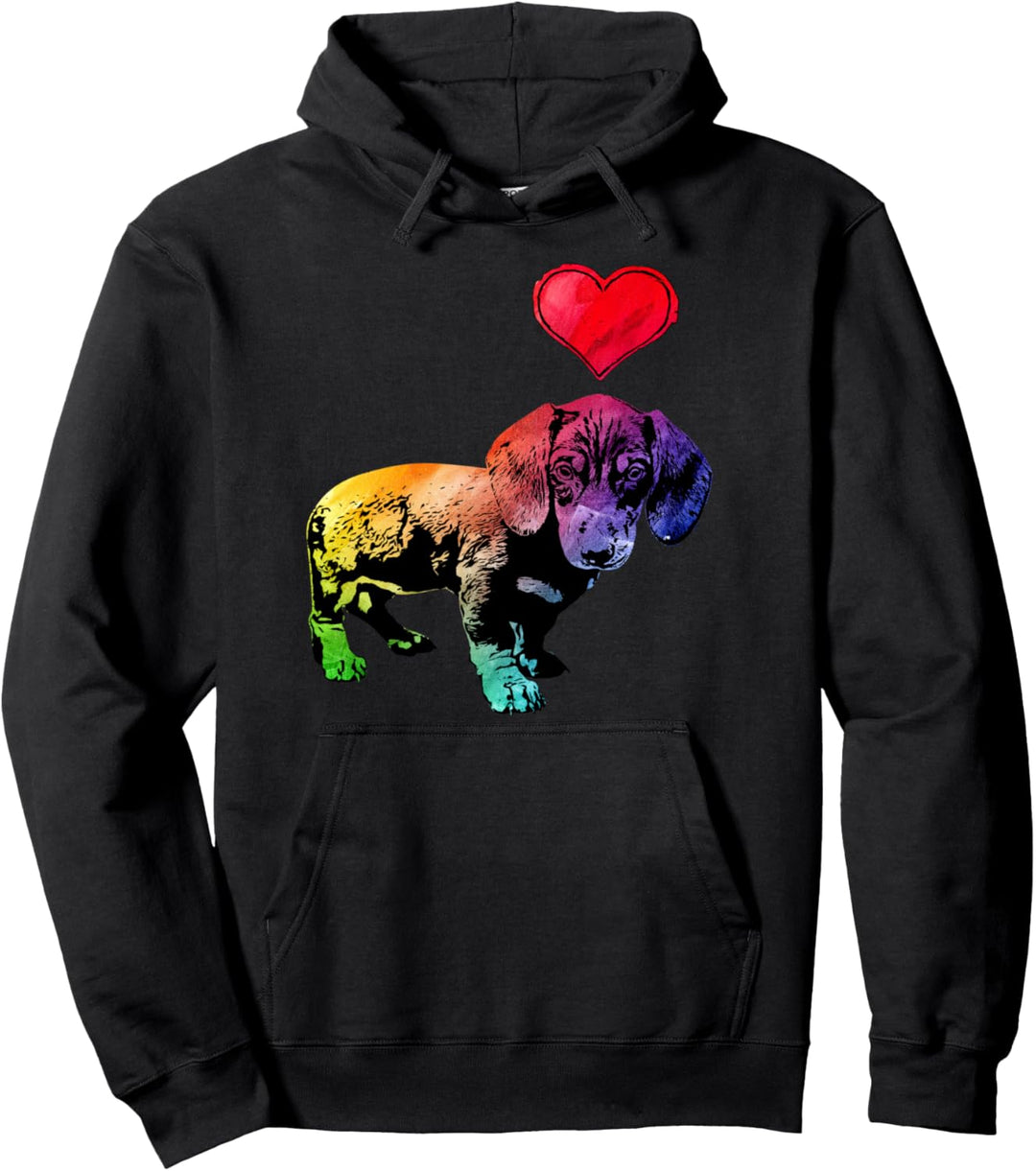 Shirt mit Dackel Hundemotiv Farbverlauf Herz bunt Hund Pullover Hoodie