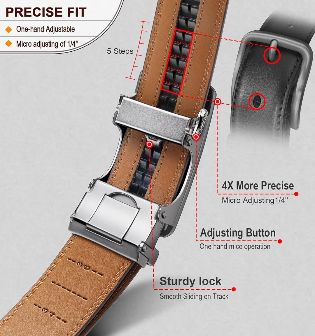 KEMISANT Gürtel Herren, Ratsche Gürtel Automatikschliesse Ledergürtel für Herren Business Anzug,Brei