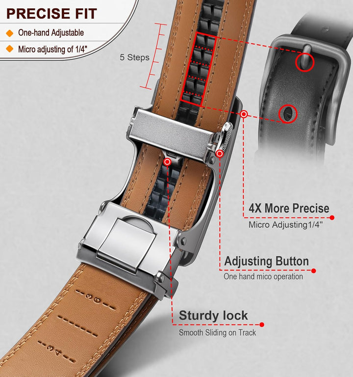 KEMISANT Gürtel Herren, Ratsche Gürtel Automatikschliesse Ledergürtel für Herren Business Anzug,Brei