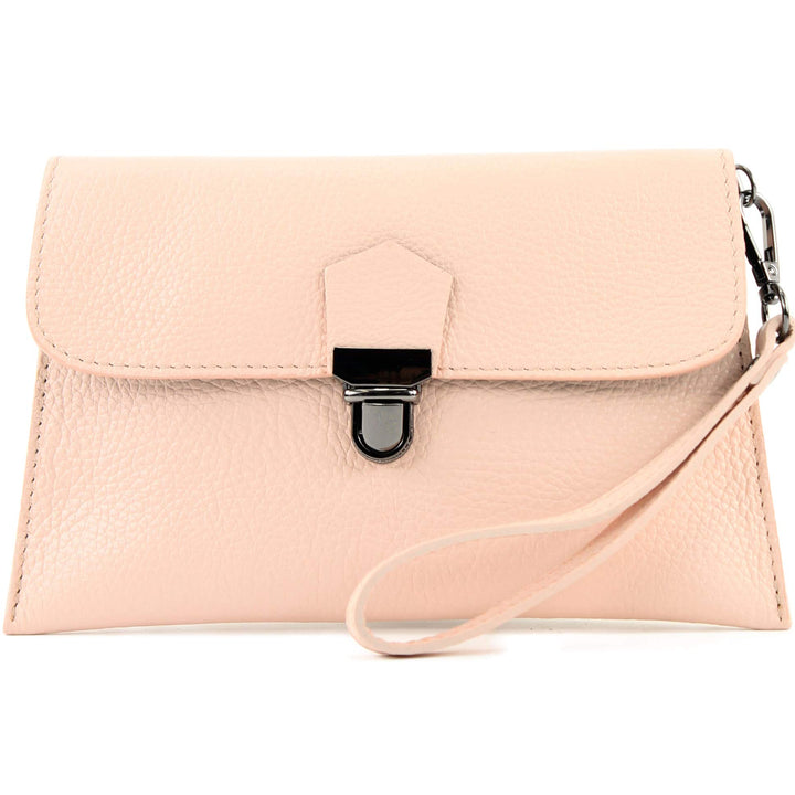 modamoda de T190 Damen Leder Clutch Handgelenktasche Schultertasche mit Kette handmade in Italy Past