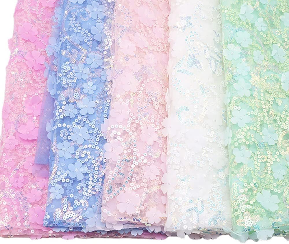 130cmx3 Yard Bestickter 3D-Pailletten-Blumen-Mesh-Stoff, Tüll Stoff Hochzeit Geburtstag Weihnachten