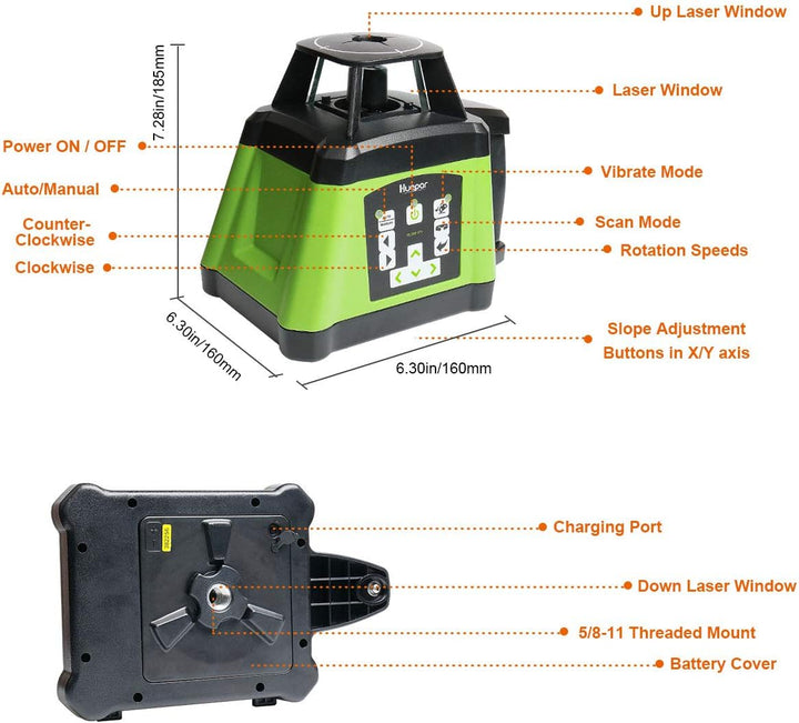 Huepar RL200HVG Rotationslaser Kit Grün, Selbstnivellierend Rotary Laser Level 360° Horizontaler/Ver