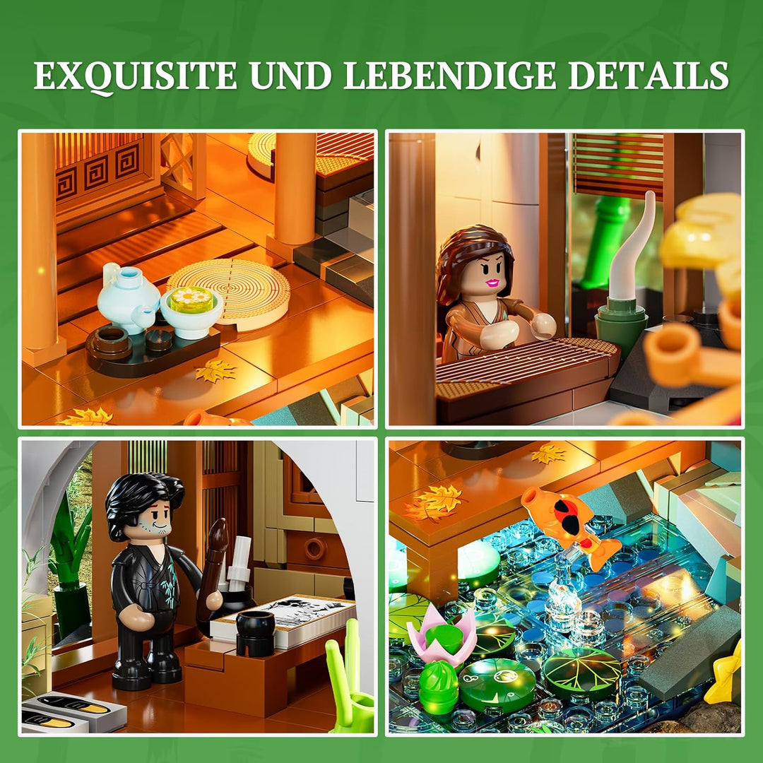 Lumibricks Bambushaus Beleuchtetes Baustein-Set – 2432 Teile Retro Chinesisches Gartenhaus & Baumhau