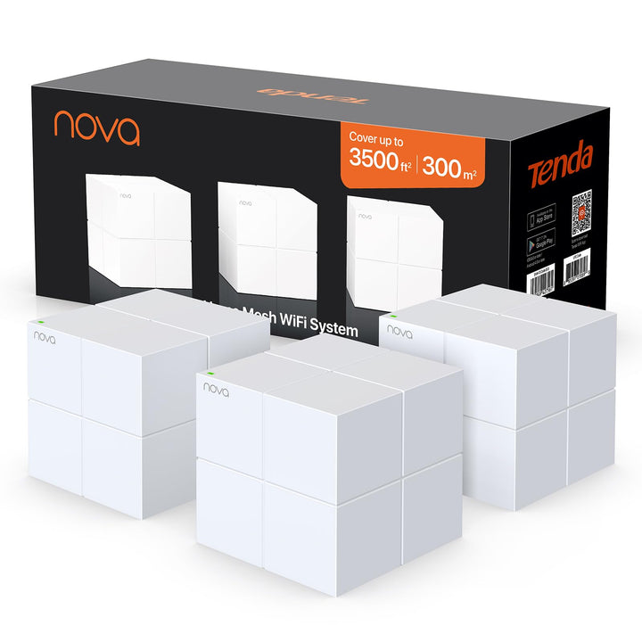 Tenda Nova MW6 Mesh WLAN System - AC1200 Dual Band - Reichweite bis zu 500m² &amp; 90 Geräte - 6x Gigabi
