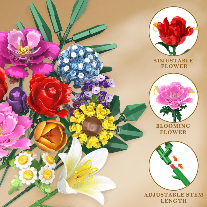 Blumenstrauss-Bausatz – 1000 Teiles Blumenstrauss-Set, Botanische Geschenk zum Valentinstag für Sie