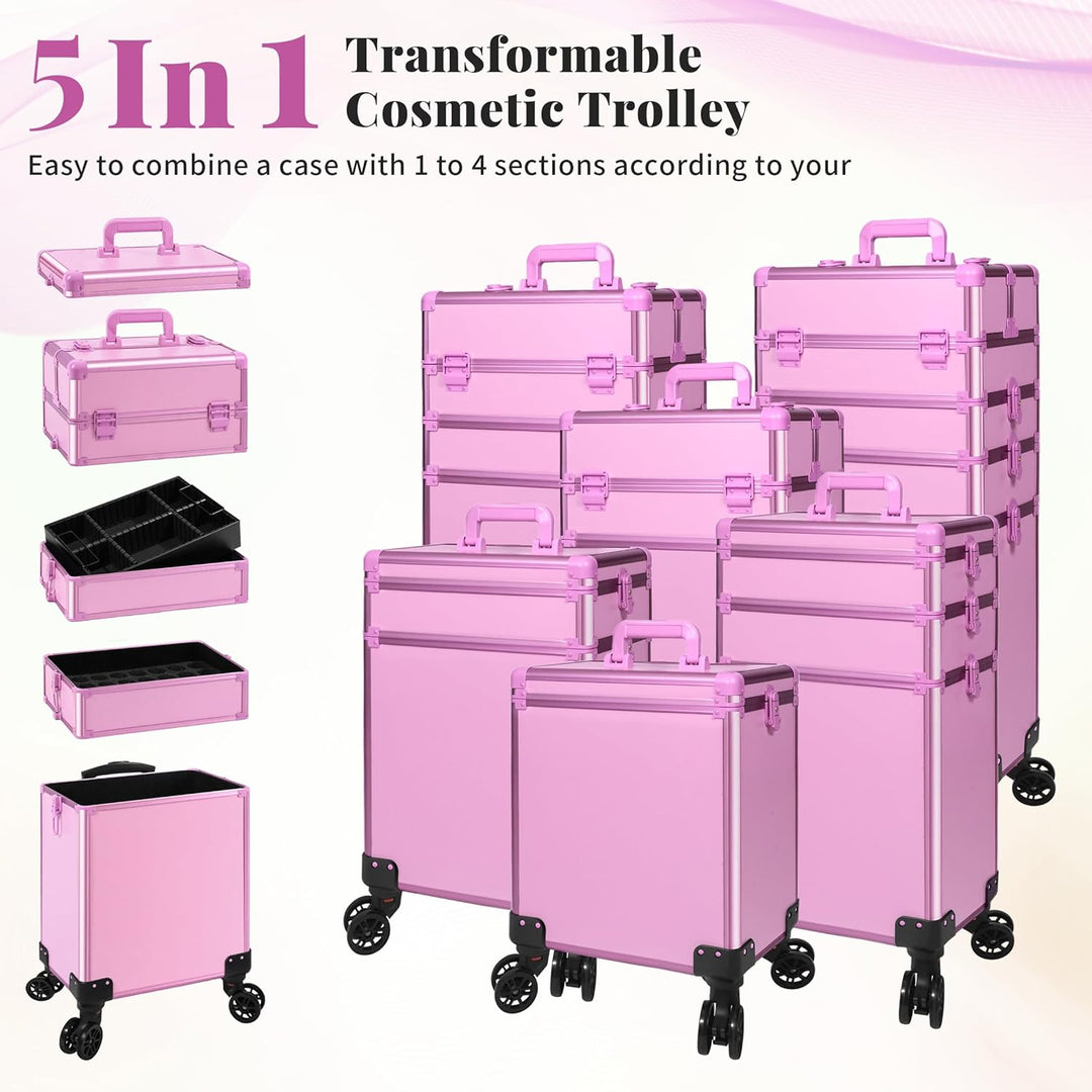 Arous 5-in-1-Kosmetik-Trolley mit Rollen, für Reisen, abschliessbar, mit Rädern, für Friseure, Künst