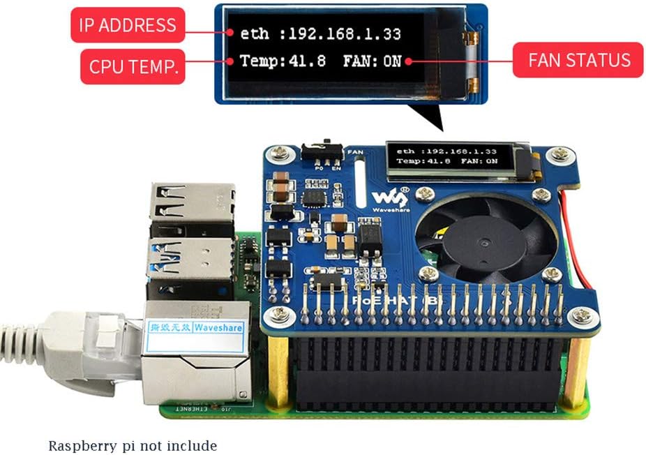 Power Over Ethernet HAT (B) for Raspberry Pi 3B+/4B,802.3af Compliant Power Over Ethernet Accessory