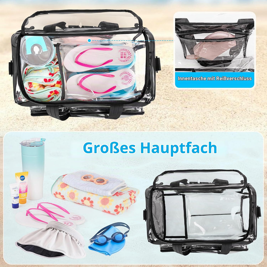 Yarwo Grosse Transparente Strandtasche Clear Bag für Concert, Konzert | Mit PVC Wasserdichtem Materi