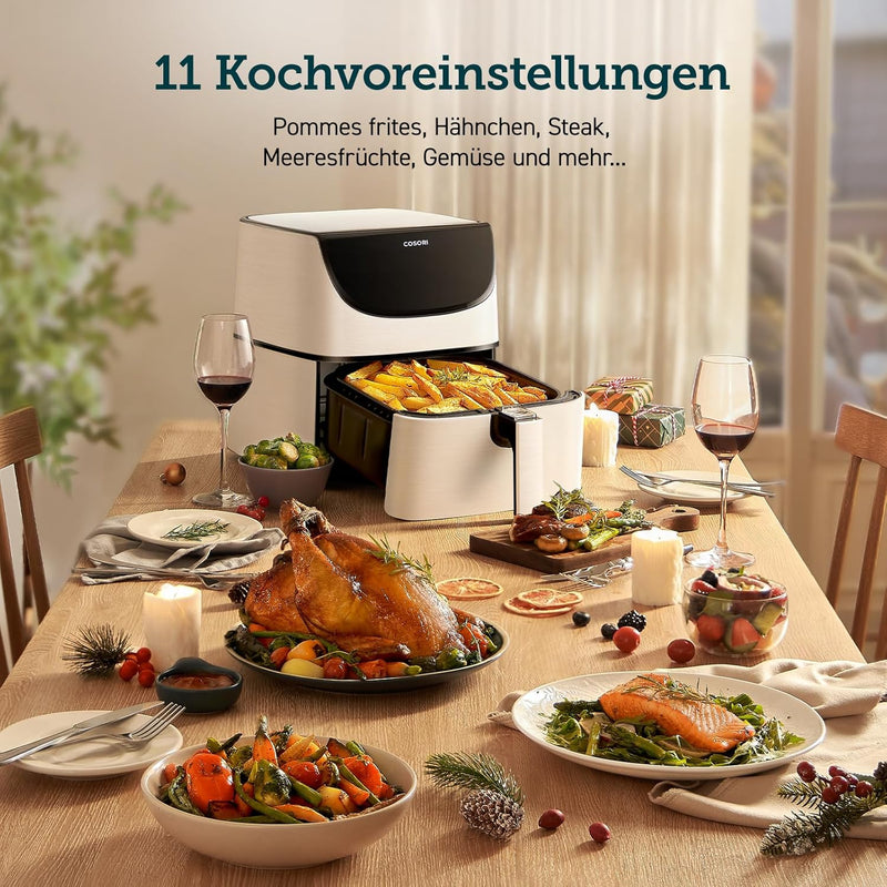 COSORI Heissluftfritteuse 5,5L XXL Weiss Friteuse Heissluft Fritteusen Air Fryer mit Digitalem LED-T