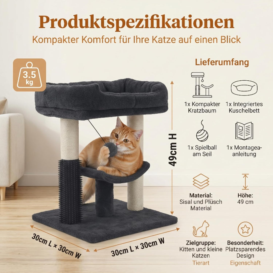 Kleiner Kratzbaum kompakt 49 cm – Katzenkratzbaum klein für Jede Wohnung | Katzenkratzbaum mit Sisal