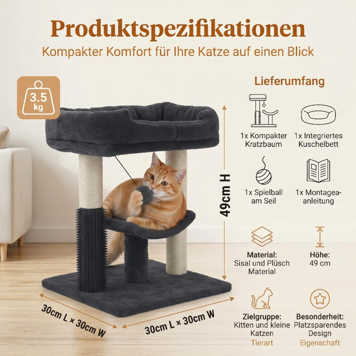 Kleiner Kratzbaum kompakt 49 cm – Katzenkratzbaum klein für Jede Wohnung | Katzenkratzbaum mit Sisal