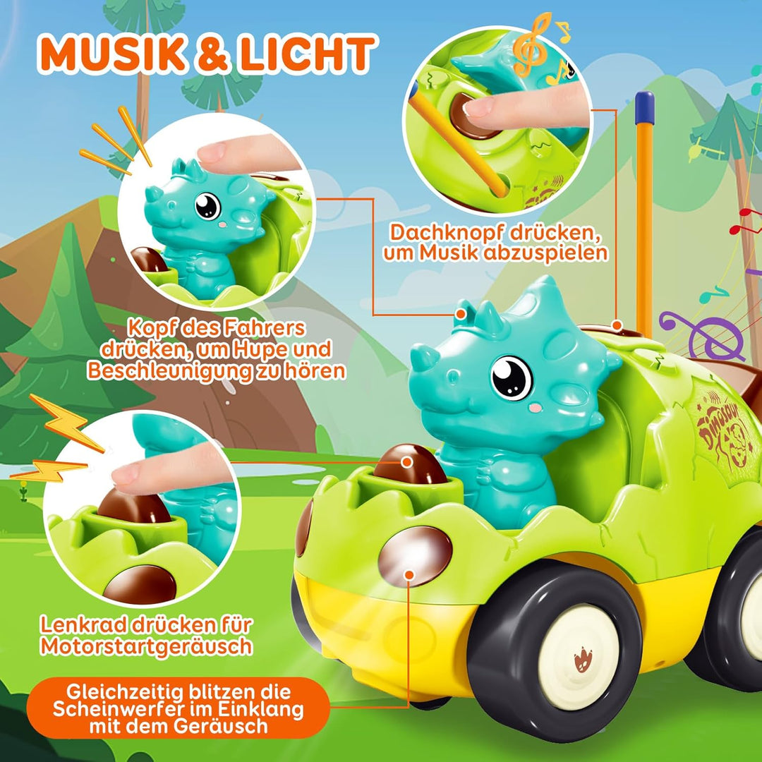 Pup Go Kleinkind Dinosaurier RC Cartoon Auto mit Musik und Lichtern, 2 austauschbare Puppen, Erste F