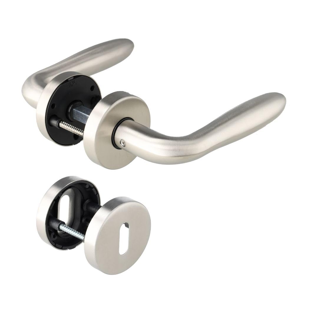 49.342.02 Türbeschlag Modell CESENA BB - Edelstahl Drücker Paar mit Hochhaltefeder auf Rosetten 52mm