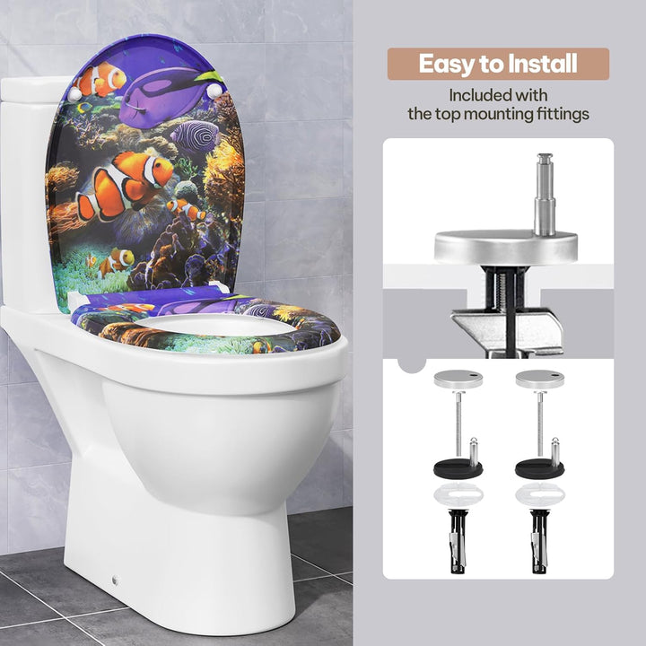 Toilettendeckel, WC Sitz mit Absenkautomatik, Klodeckel mit Schnellverschluss, 360° verstellbaren Sc