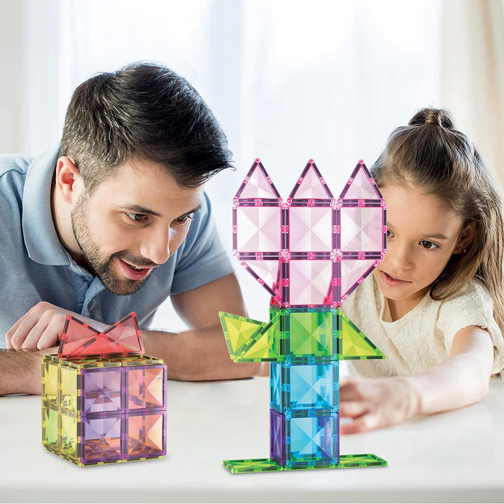 PicassoTiles Magnetische Bausteine in Diamantform, 63 Stück – Fliesenblöcke mit Auto und LKW – Set d
