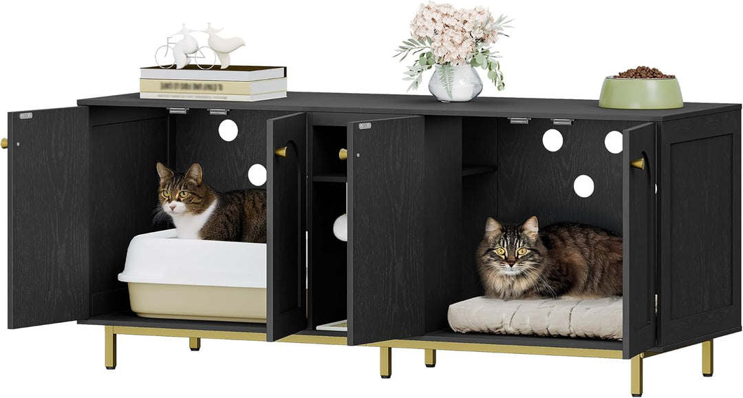 Hzuaneri Katzenschrank für 2 Katzen, Katzenklo Schrank, Katzenhaus Versteckt mit Doppelräumen, Mit S