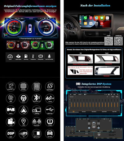 12.3 Zoll 8-Kern 128GB CarPlay Android 12 Autoradio GPS Navi Für Audi A4/A5/B8/S4/S5 Unterstützt GPS