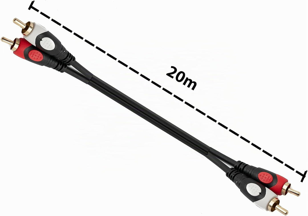 System-S Cinch 2 RCA Kabel 20 m Stecker zu Stecker Stereo AV Adapter in Schwarz