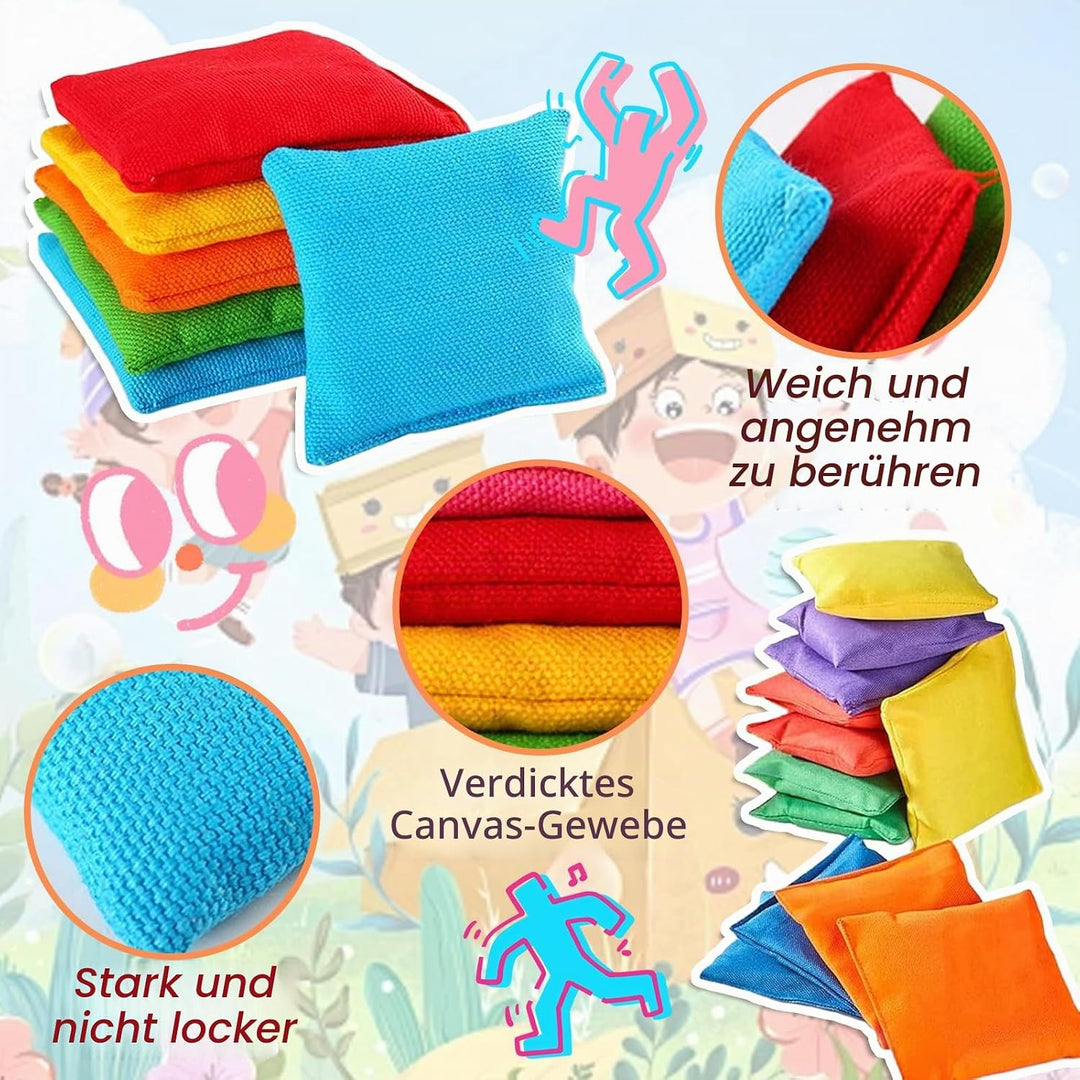 16 Stück Cornhole Säckchen Wurfsäckchen Bohnensäckchen Set, Sandsäckchen 8x8cm, Bean Bags Wurfspiel