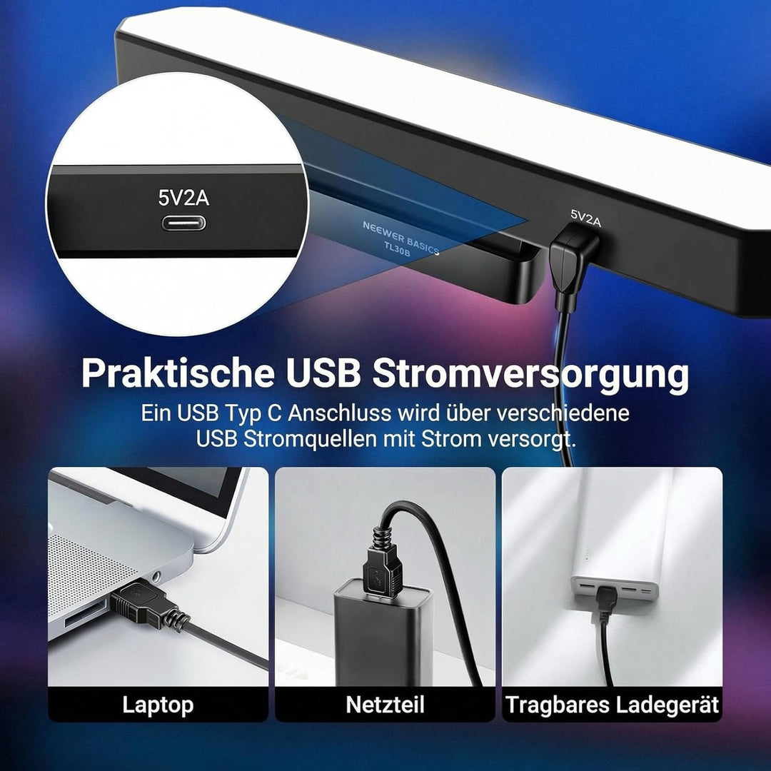 NEEWER Basics LED Kinn Fotolicht CRI95, 6W, zweifarbig, tragbares Tisch Selfie Licht, USB betrieben,