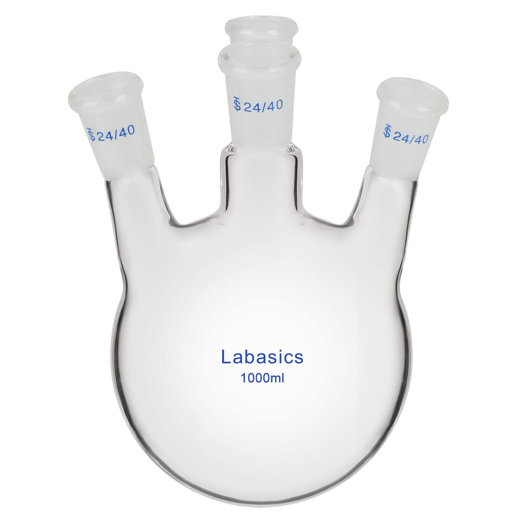 Labasics 4 Hälse Rundkolben, Schwerwandiges Borosilikatglas-Siedekolben mit 24/40 Standard-Schliffhü