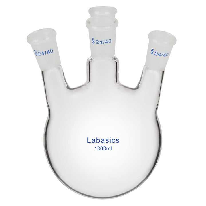 Labasics 4 Hälse Rundkolben, Schwerwandiges Borosilikatglas-Siedekolben mit 24/40 Standard-Schliffhü