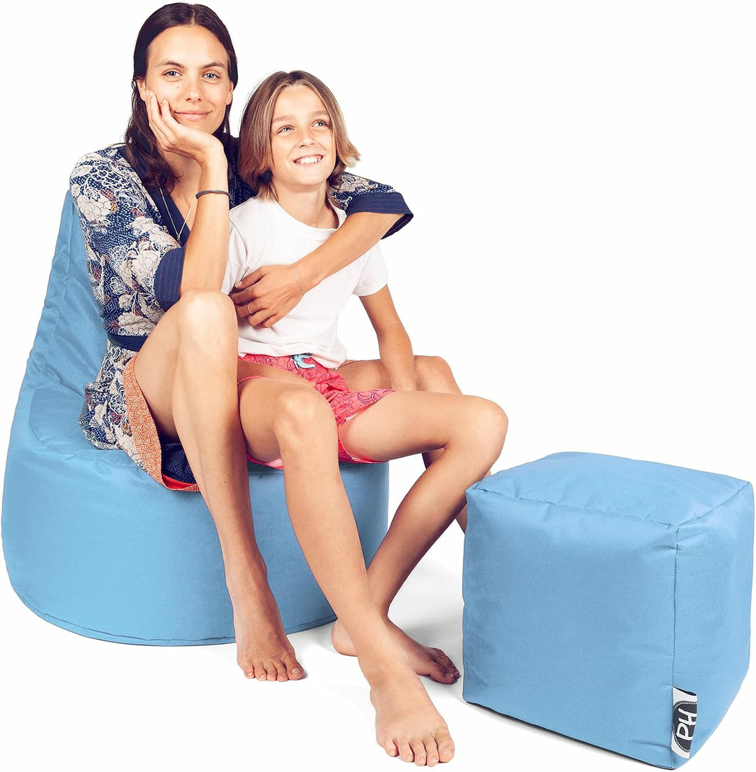 PATCH HOME Gamer Kissen Lounge Kissen Sitzsack Sessel Sitzkissen Bean Bag + Würfel/Hocker mit Reissv