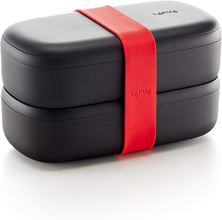 Lékué Hermetische Lunchbox für Lebensmittel mit Besteck, Polypropylen, schwarz, Standard, 19x10x11 c
