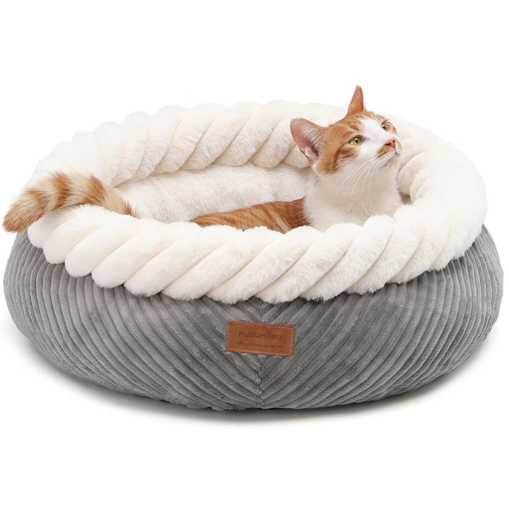 FUKUMARU Katzenbett waschbar Katzen Bettchen, 55x55x21cm Katzenkorb mit erhöhtem Rand, weiches Bett