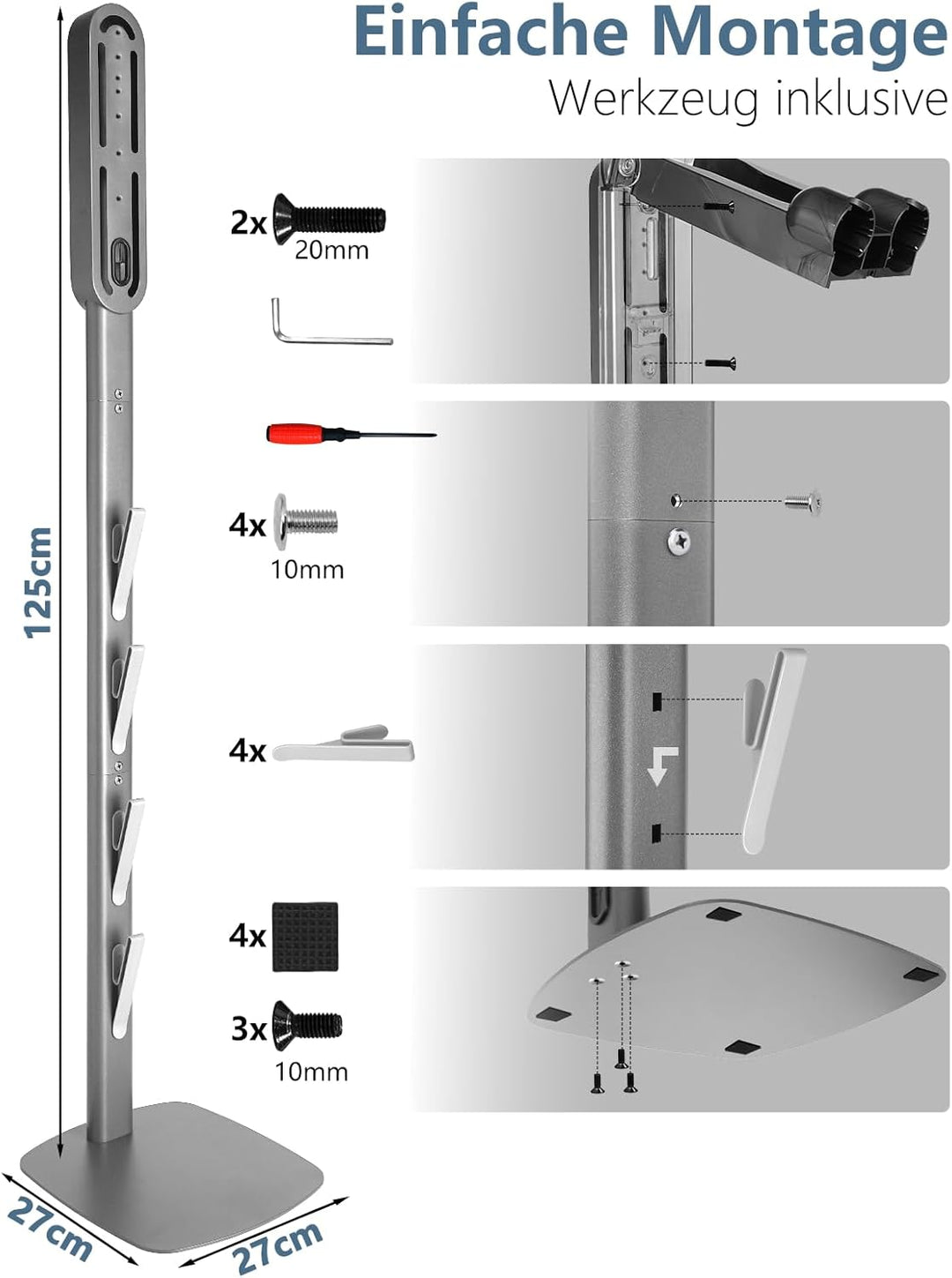 mepure Premium Wandhalterung in Silber – Moderne Halterung mit Ladestation, kompatibel mit Dyson Gen