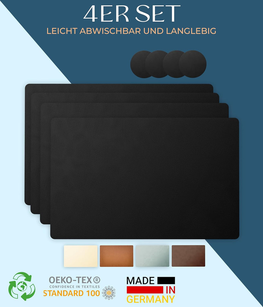 Lederfabrik Garnier® Platzsets und Untersetzer 4er Set, abwaschbar, echtes recyceltes Leder, Tischse