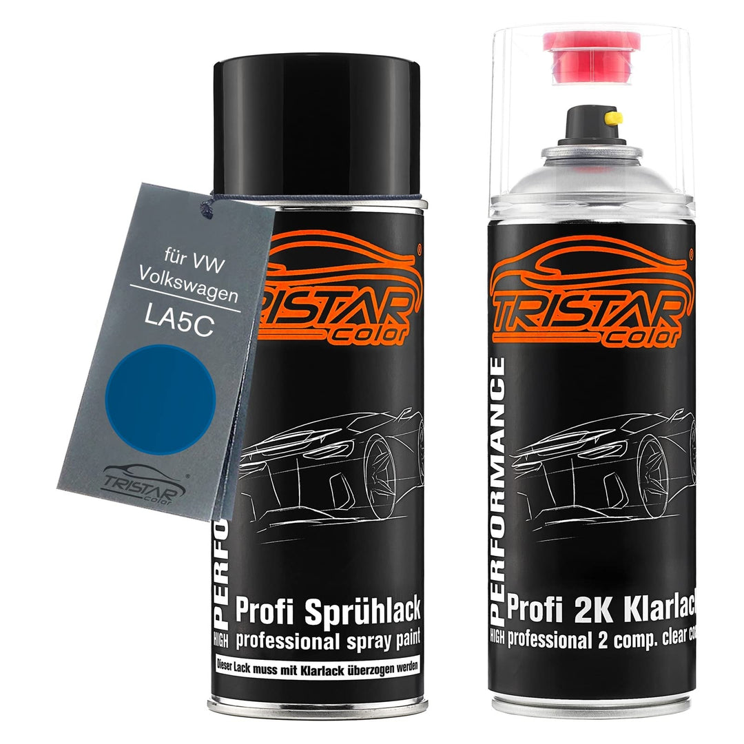 TRISTARcolor Autolack 2K Spraydosen Set für VW/Volkswagen LA5C Surfblau/Surf Blue Basislack 2 Kompon