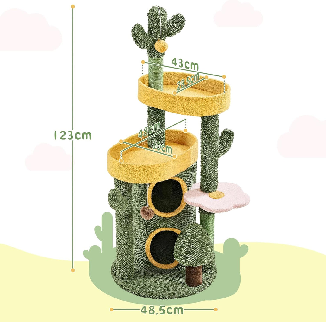 Yaheetech Kaktus Kratzbaum, Oase-Thema Moderner Katzenbaum 123 cm hoch, Stilvoller Kletterbaum für 2