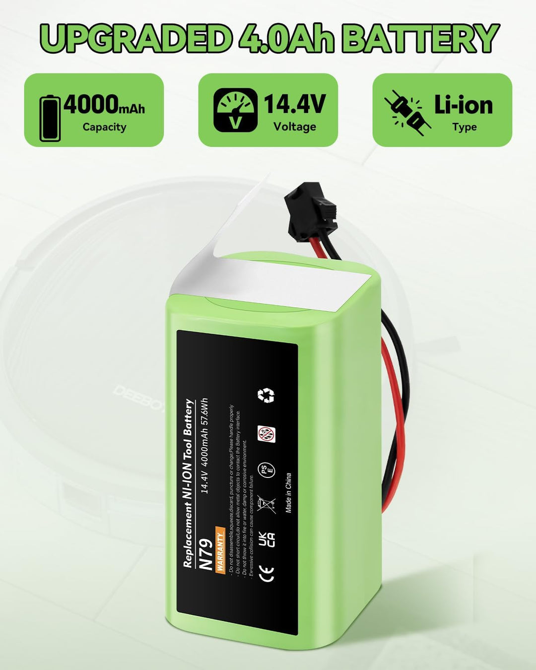 14.4V 4000mAh Ersatzakku für Eufy RoboVac G10 G20 G30 G35 G40 Hybrid, für RoboVac 11 11S 11S MAX 12