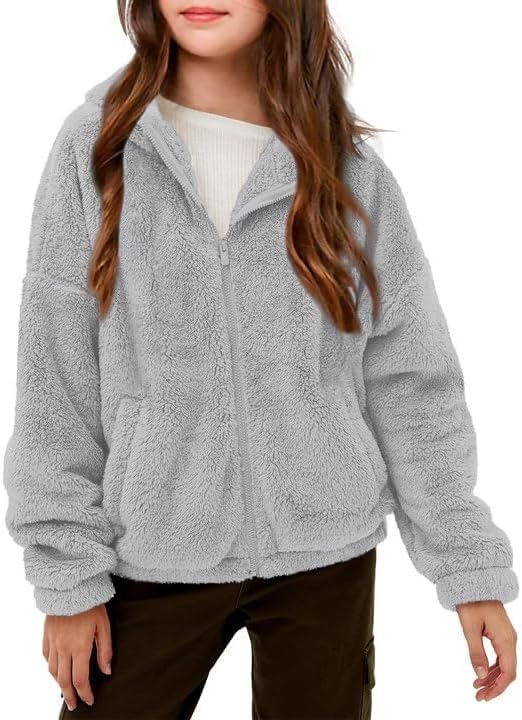 Haloumoning Mädchen Fleece Jacken Kinder Weich Fuzzy Kapuzenpullover Winter Coat Jacke, 5-6 Jahre Gr