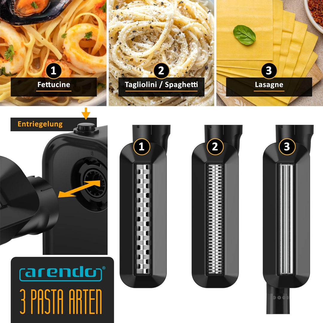 Arendo - Nudelmaschine elektrisch – Pasta Maker - 5 Stärken einstellbar – 120 Watt – Nudelwalze und