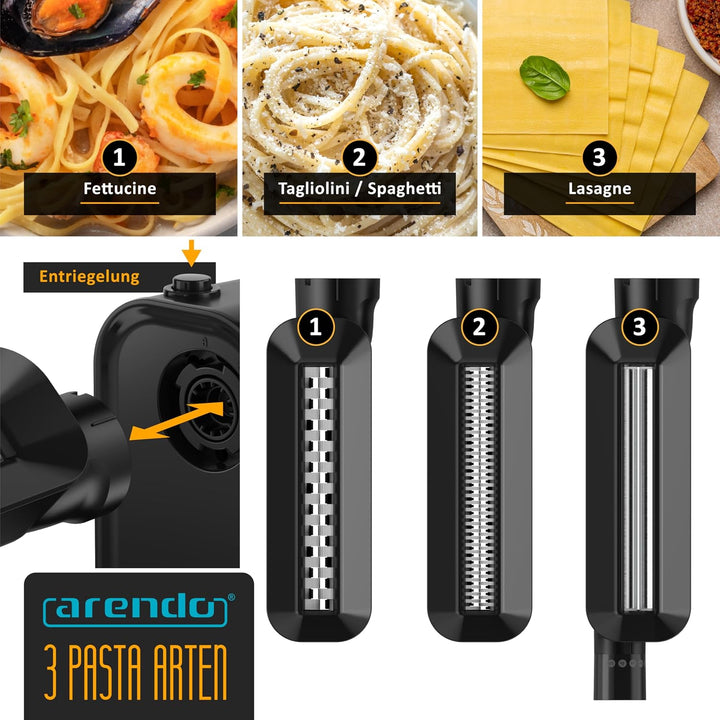 Arendo - Nudelmaschine elektrisch – Pasta Maker - 5 Stärken einstellbar – 120 Watt – Nudelwalze und