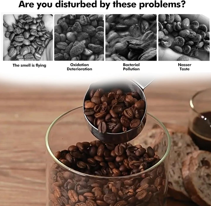Glas Kaffeedose Luftdicht, 1,7L Vakuum Kaffeebohnen Transparent Behälter mit Auslassventil Datumsanz