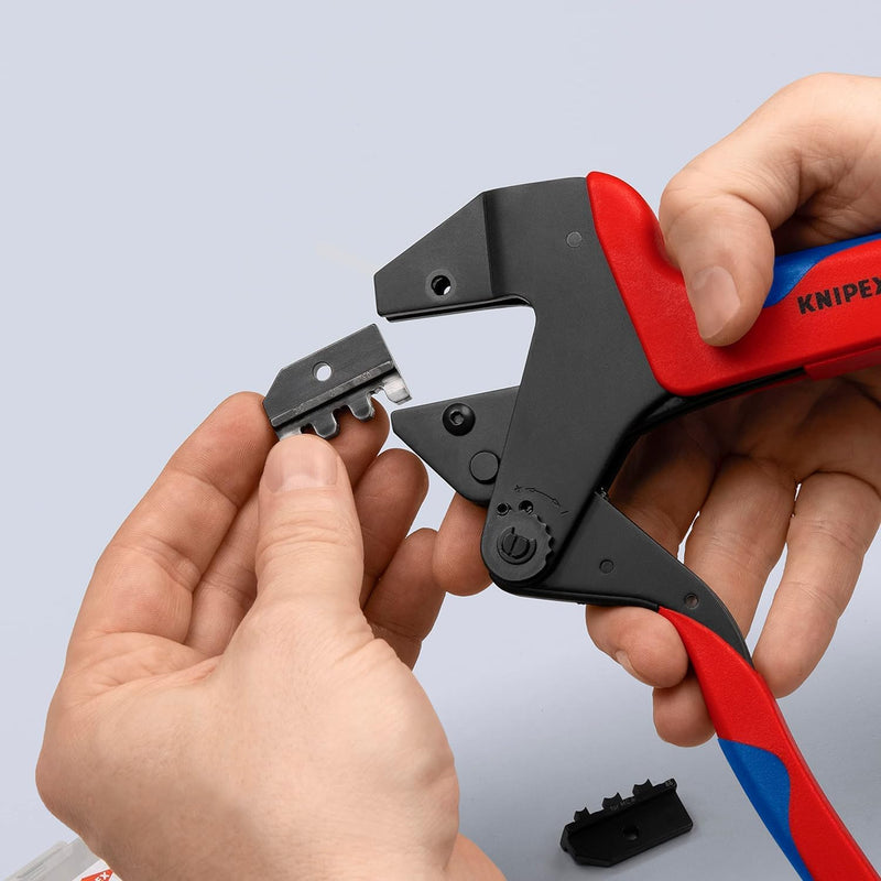 Knipex Crimp-Systemzange für auswechselbare Crimpeinsätze brüniert, mit Mehrkomponenten-Hüllen 200 m